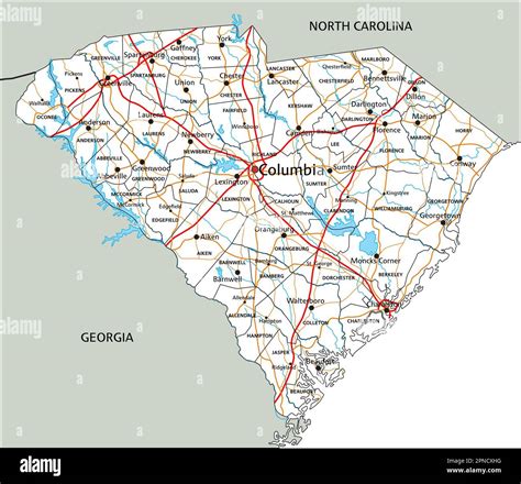 High detailed South Carolina road map with labeling Stock Vector Image ...