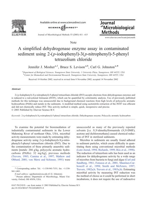 (PDF) A simplified dehydrogenase enzyme assay in contaminated sediment ...