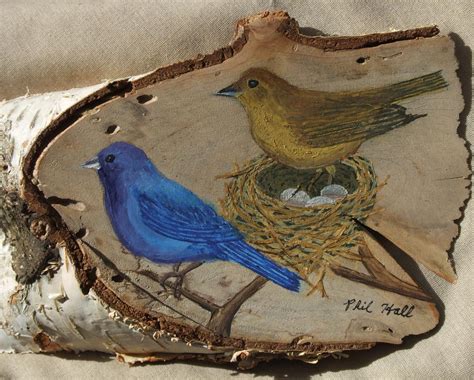 Indigo Bunting Pair on Nest Painting by Philip Hall | Pixels