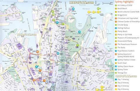 Map of Sydney tourist attractions - Four day trip highlights route ...