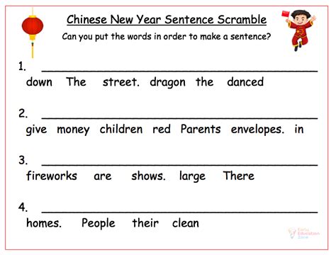 Chinese New Year Sentence Scramble - Early Education Zone