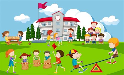 Children Playing Together At School Clipart