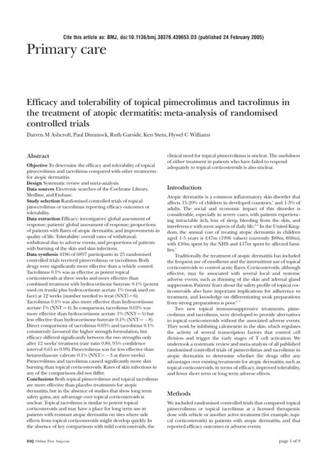 (PDF) Efficacy and tolerability of topical pimecrolimus and tacrolimus ...