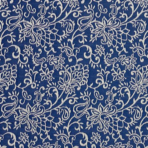 Navy Blue, Contemporary Floral Jacquard Woven Upholstery Fabric By The Yard