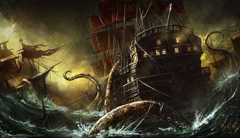 Kraken vs. Pirate ship | Kraken art, Fantasy concept art, Kraken