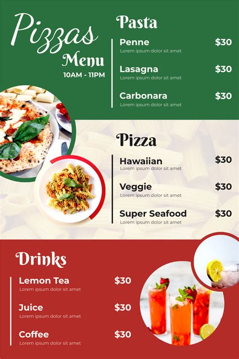 Italian Pizzas Menu | Menu Template