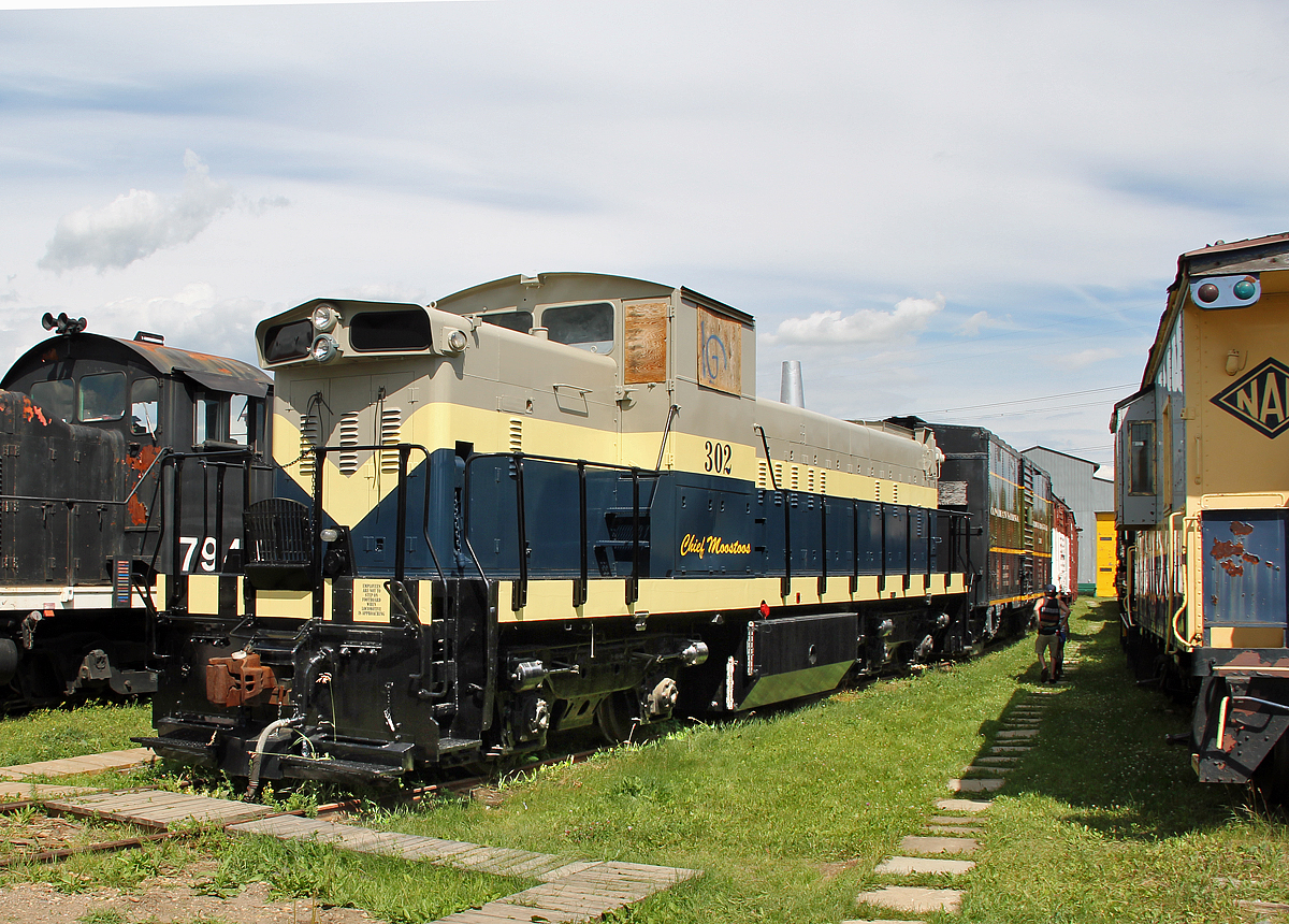 Ex NAR GMD-1 #302 "Chief Moostoos" is seen cosmetically restored ta the Alberta Railway Museum