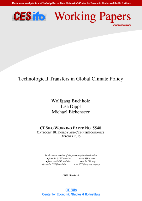 First page of “Technological Transfers in Global Climate Policy”