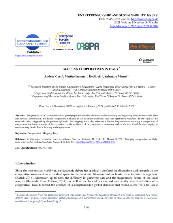 First page of “Mapping cooperatives in Italy”