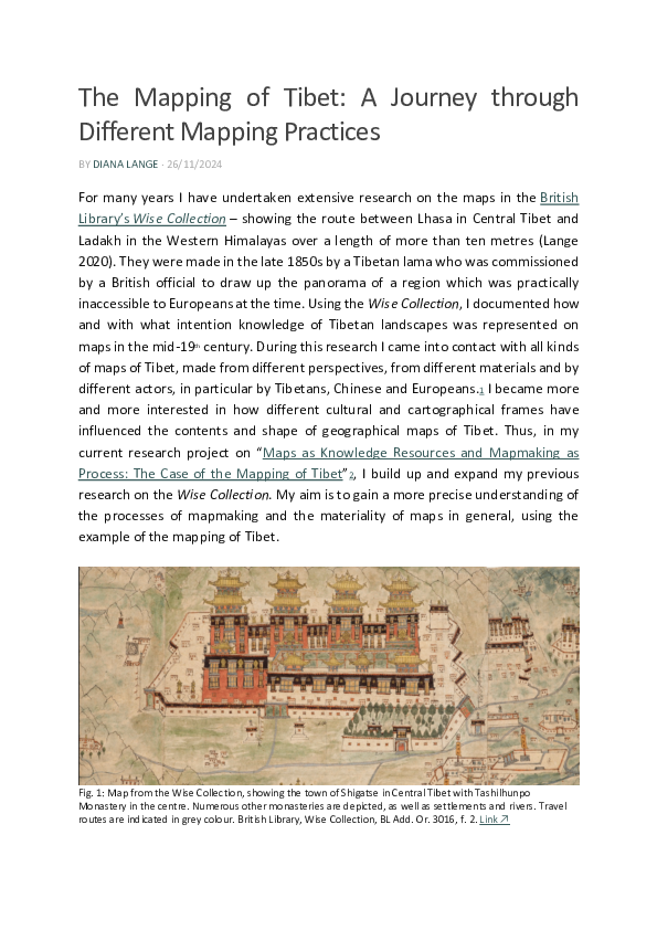 First page of “The Mapping of Tibet: A Journey through Different Mapping Practices”