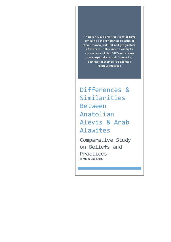 First page of “￼￼Differences & Similarities Between Anatolian Alevis & Arab Alawites: Comparative Study on Beliefs and Practices”