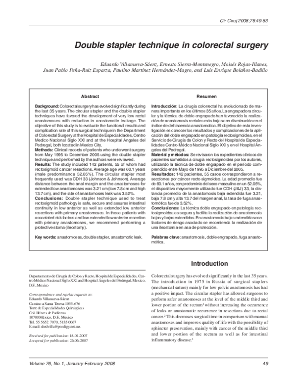 First page of “Double stapler technique in colorectal surgery”