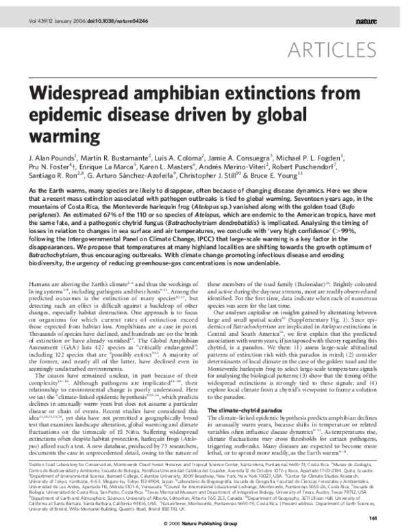 First page of “Widespread amphibian extinctions from epidemic disease driven by global warming”