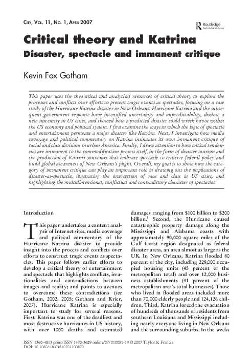 First page of “Critical theory and Katrina”