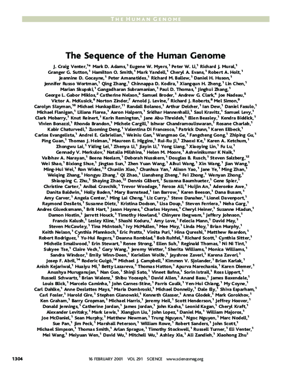 First page of “The Sequence of the Human Genome”