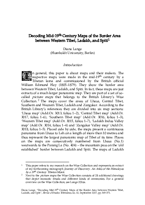 First page of “Decoding Mid-19th Century Maps of the Border Area between Western Tibet, Ladakh, and Spiti”