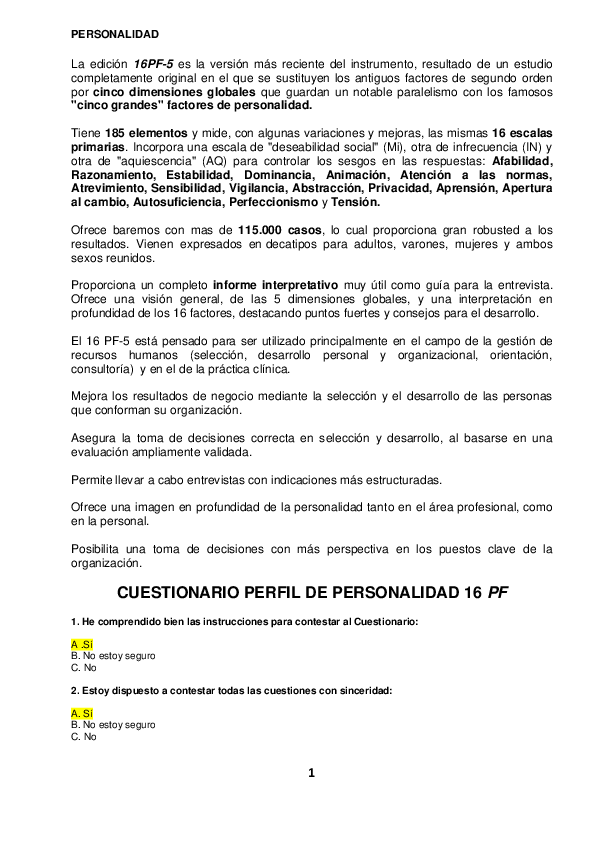 First page of “Personalidad 4 SA”