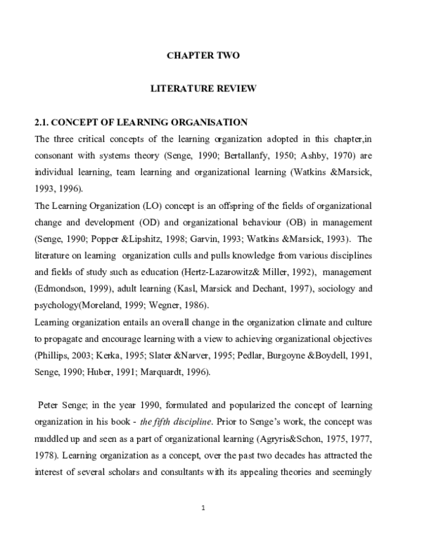 First page of “CHAPTER TWO LITERATURE REVIEW 2.1. CONCEPT OF LEARNING ORGANISATION”