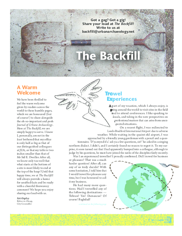 First page of “Journal of Urban Archaeology 2: The Backfill”