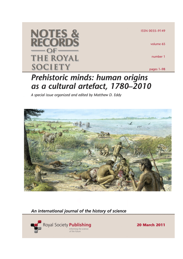 First page of “Prehistoric Minds: Human Origins as a Cultural Artefact, 1780-2010 (London: Royal Society of London: 2011).”