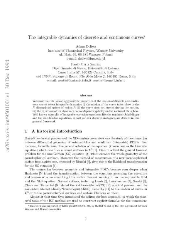 First page of “The Integrable Dynamics of Discrete and Continuous Curves”