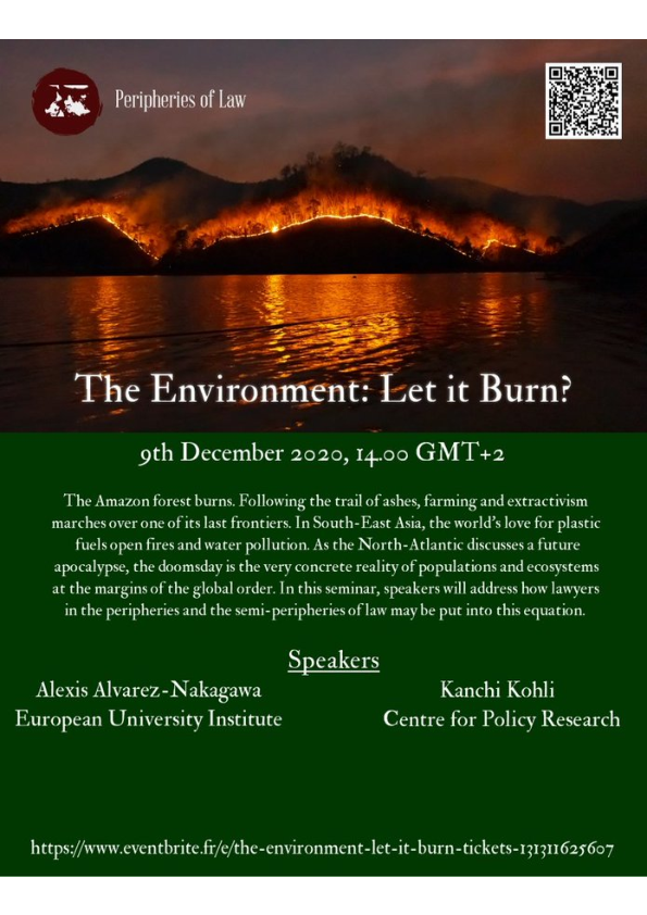 First page of “The Environment: Let it burn? – Peripheries of Law, Sciences Po”