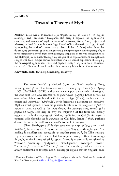 First page of “Toward a theory of myth”