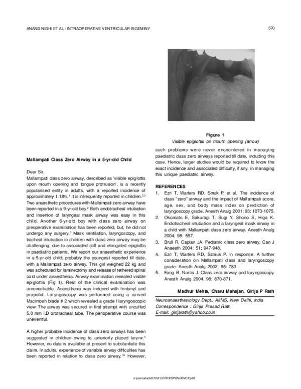 (PDF) Mallampati class zero airway in a 5-yr-old child | Charu Mahajan ...