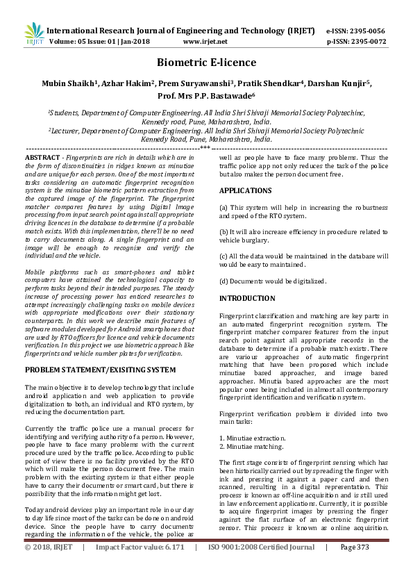 First page of “Biometric E-licence”