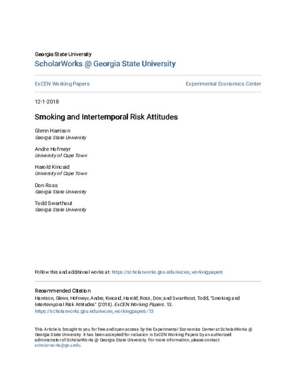 First page of “Smoking and Intertemporal Risk Attitudes”