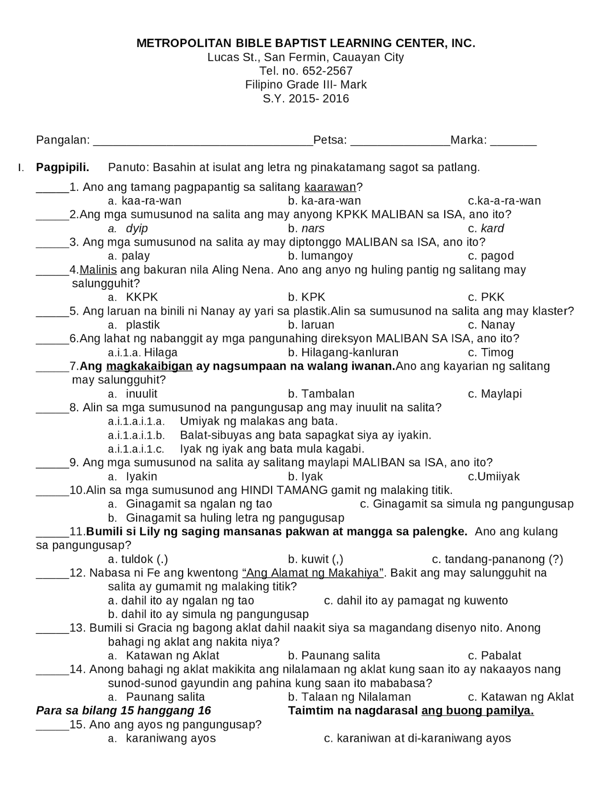 Paggawa Ng Pangungusap Worksheet