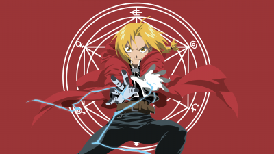 Edward Elric, Lightning Strike, Red background, 5K, Fullmetal Alchemist