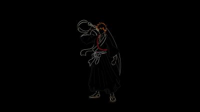 Ichigo Kurosaki, Black background, 5K, Bleach, Minimalist, Simple