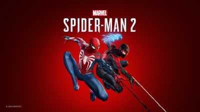 Marvel's Spider-Man 2, Cover Art, PlayStation 5, 2023 Games, Red background, Spiderman