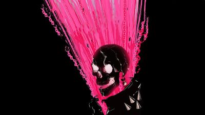 Ghost Rider, Skull, Pink, Black background, Marvel Superheroes, AMOLED