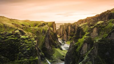 Mountains, Cliffs, River, Daytime, Aerial view, Iceland, 5K