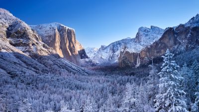 Yosemite National Park, Winter, Mountains, Sunny day, Landscape, California