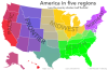 People were asked to divide the United States into exactly five general regions
[[MORE]] atrubetskoy:
“ This map shows how Americans see the United States divided into five regions. It shows the average of a total 612 responses to the question,
“If...