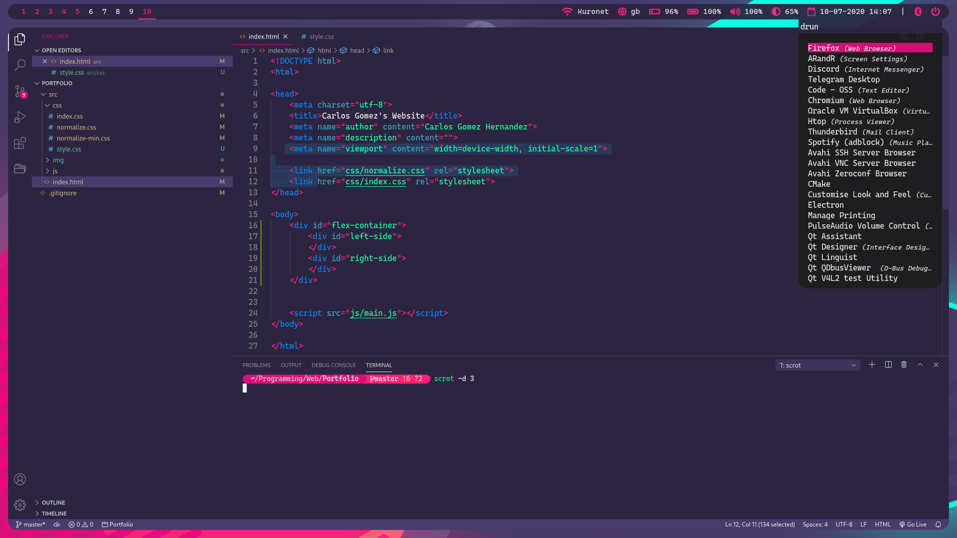 Screenshot showing vscode and rofi