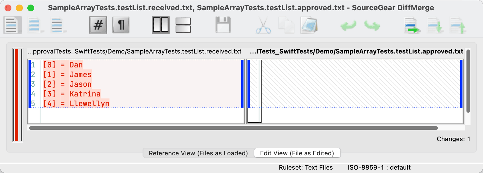 Results shown in diff editor