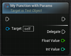 A node showing a delegate execute pin, along with its parameters.