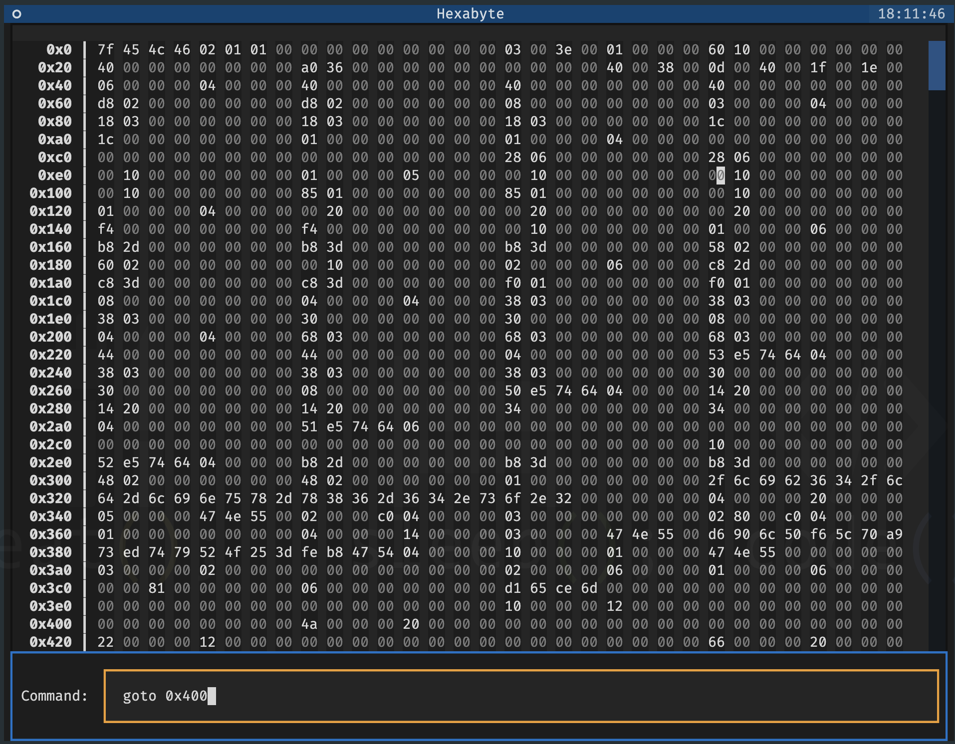 hello_world ELF command view