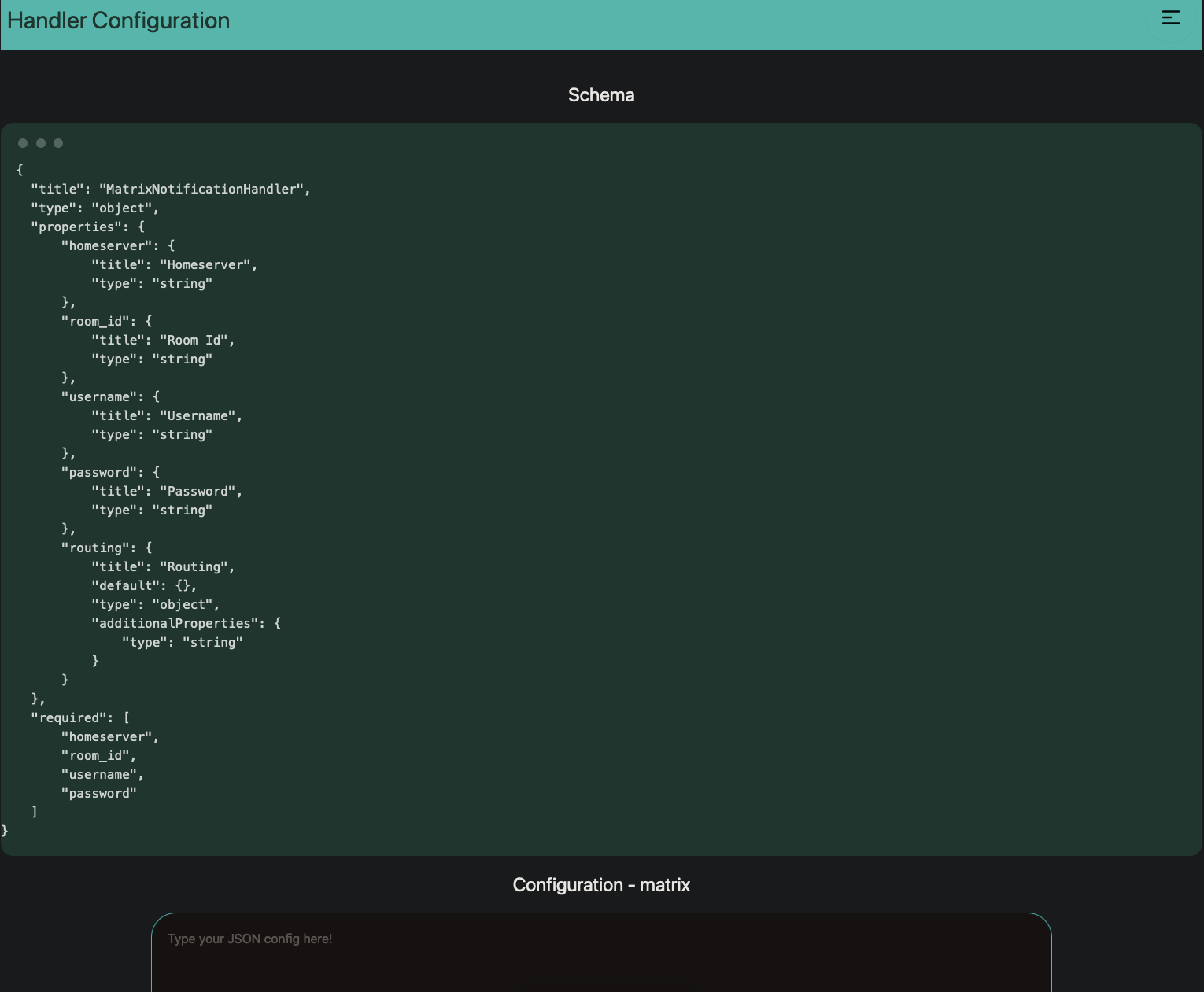 The handler config page