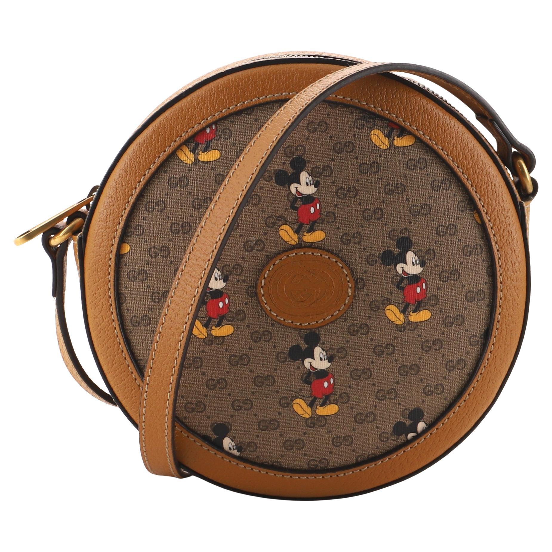 Gucci Disney Mickey Mouse Round Shoulder Bag Printed Mini GG Coated ...