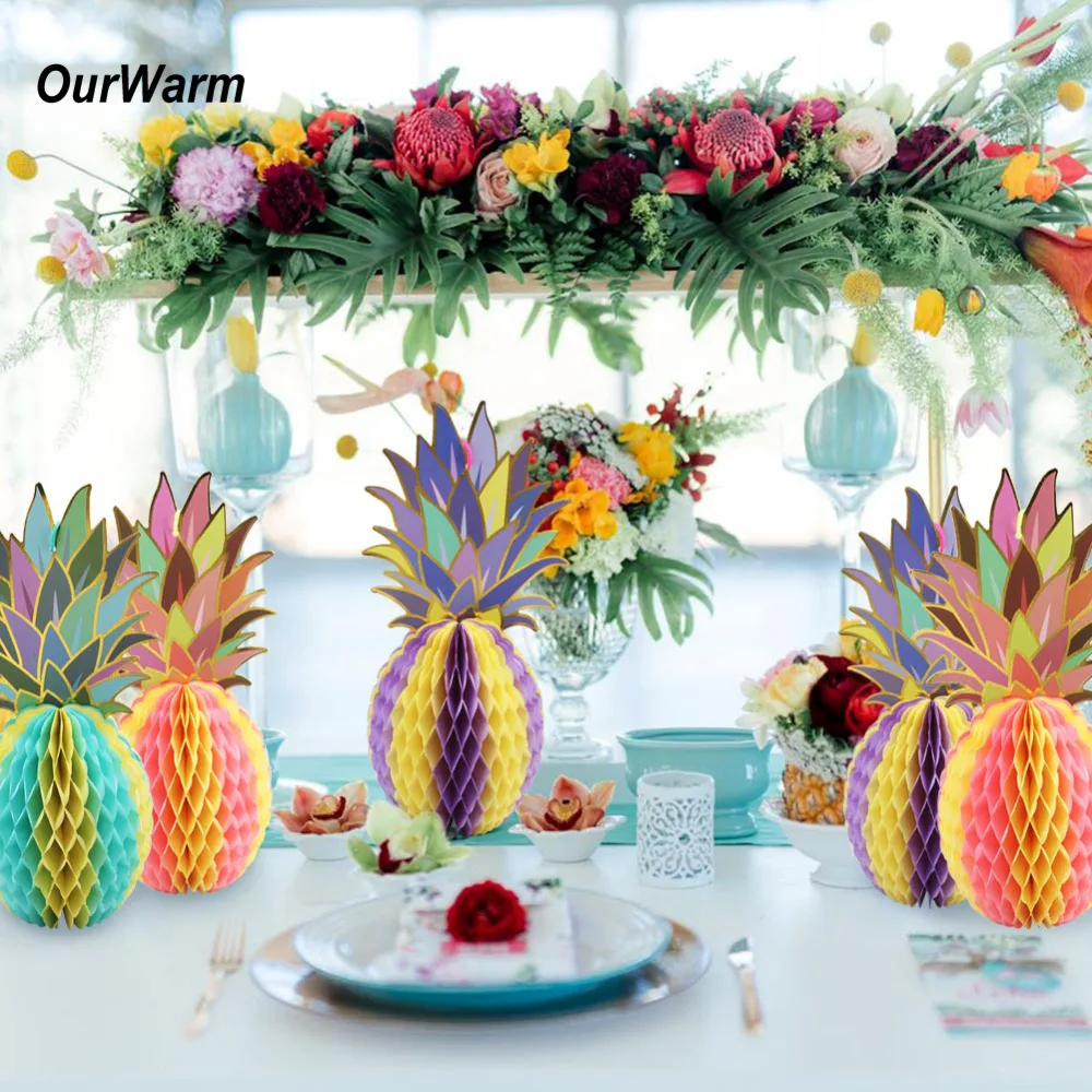 OurWarm Hawaiian Party Decorations 3pcs Paper Honeycomb Pineapple