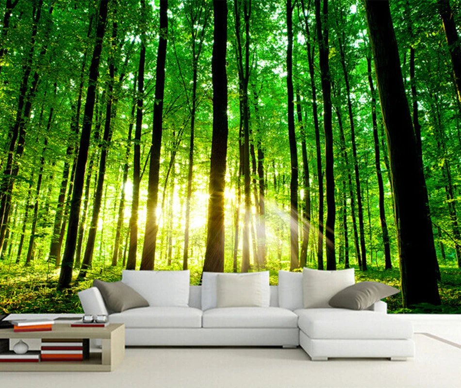 Custom 3D photo wallpaper, sun forest mural for living room bedroom TV ...