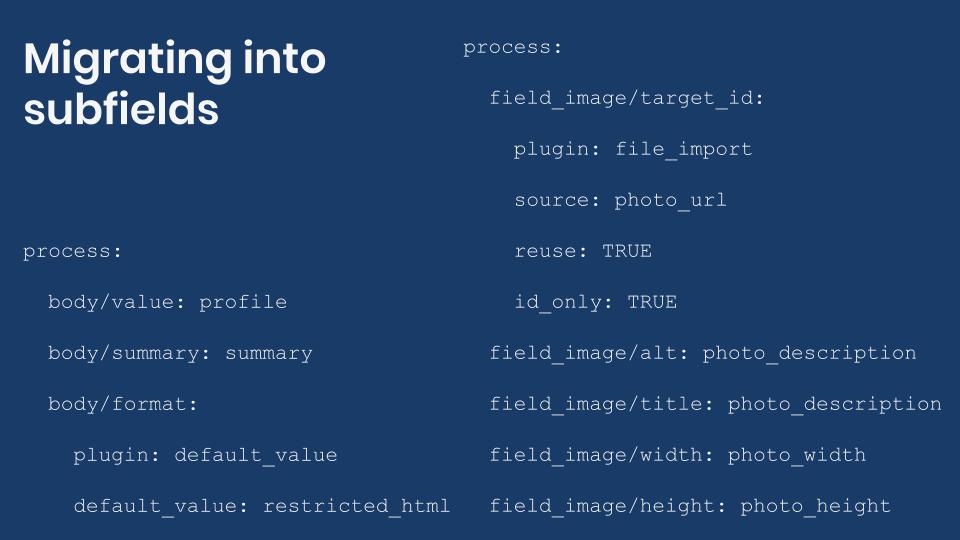 Examples of migrating into subfields.