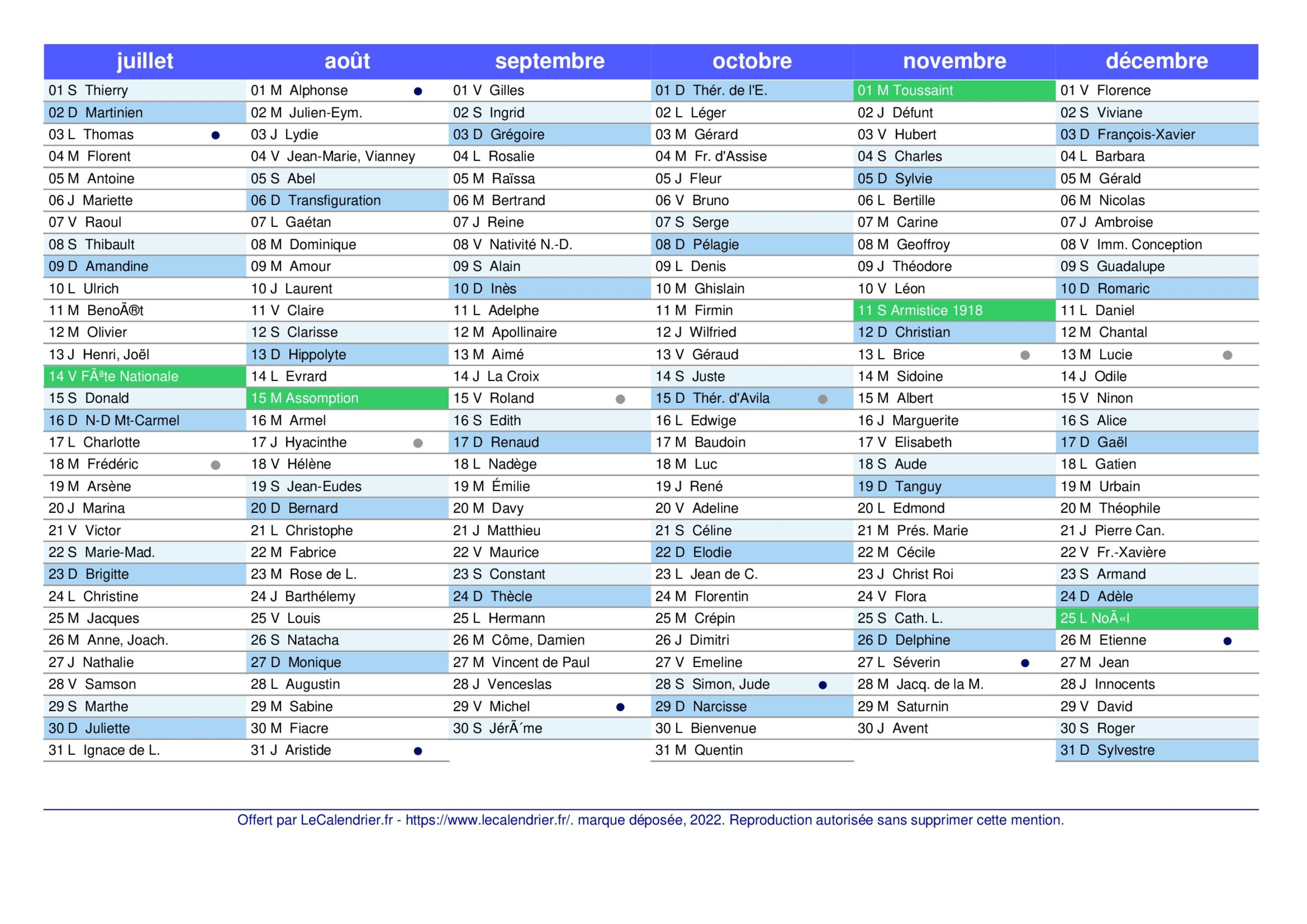 Calendrier 2023 gratuit à imprimer avec les jours fériés - Calendriers A4