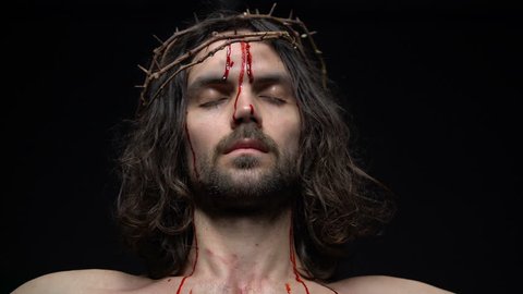 Crucified Jesus Crown Thorns Bleeding Redeeming Stock Footage Video ...