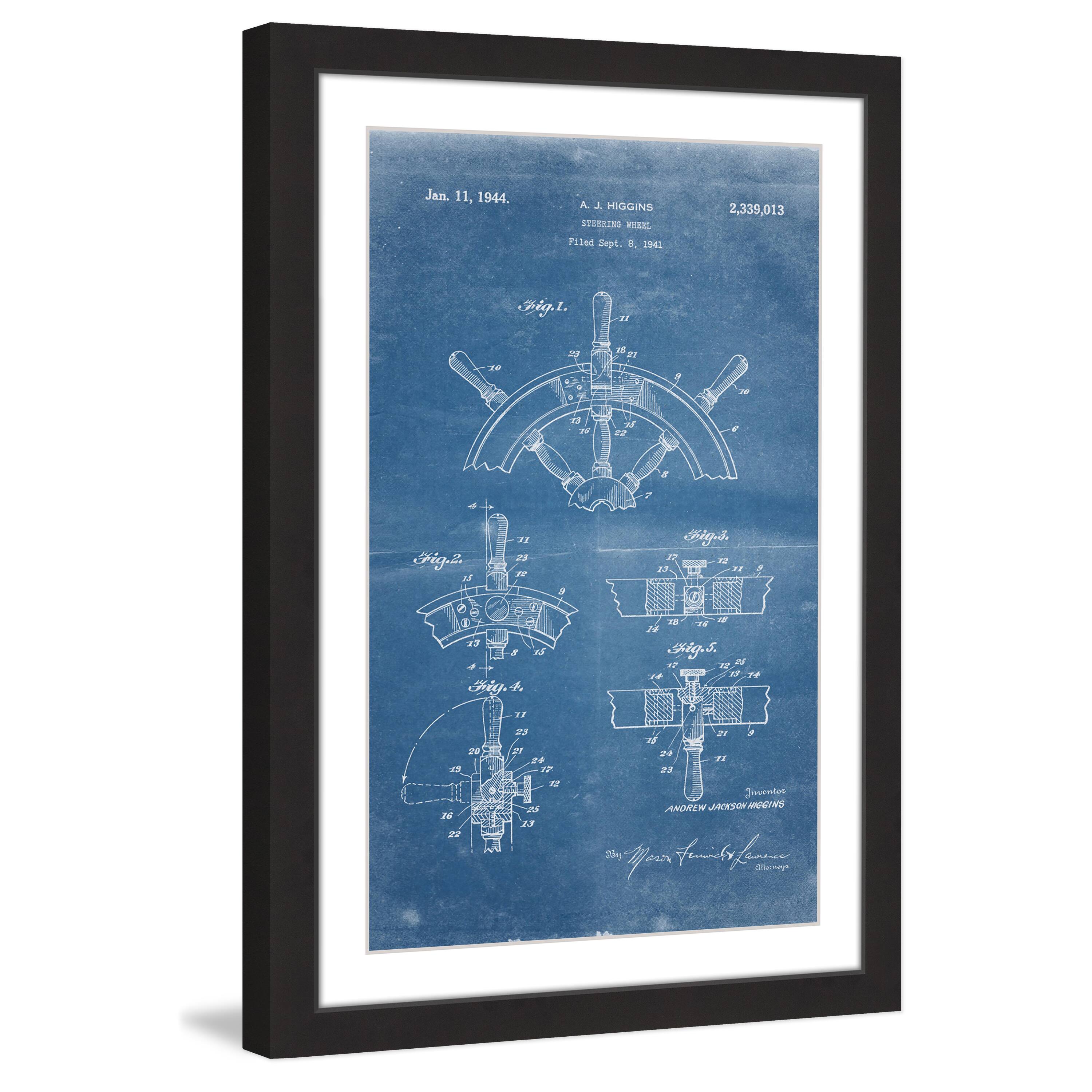 Marmont Hill - Handmade Boat Steering Wheel 1941 Blueprint Framed Print ...